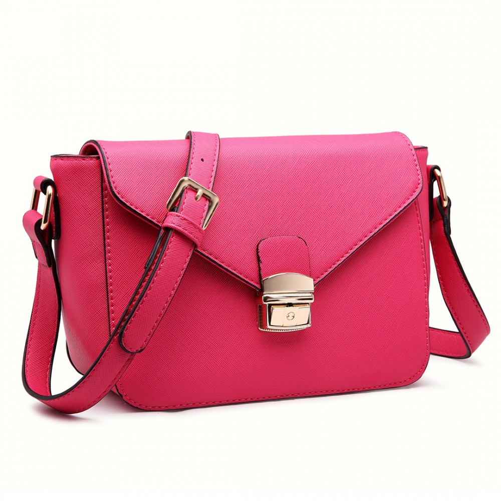 LM1647 Miss Lulu Textured Leather Look Cross Body Bag Plum
